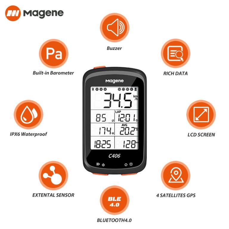 Magene C406 GPS 英語版 單車 電腦 無線 咪錶/碼錶 送伸延支架