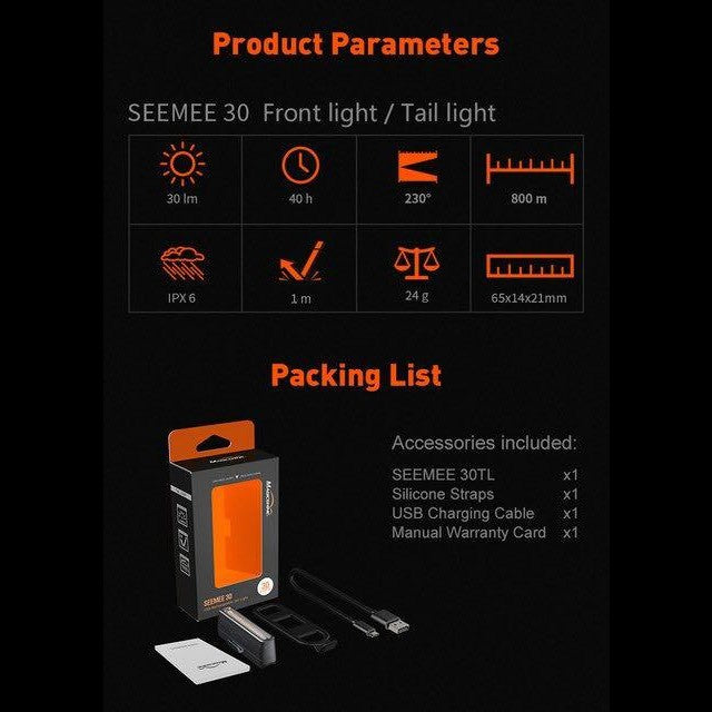 Magicshine SeeMee 30 Bicycle Headlight Taillight Set USB Charging IPX6 